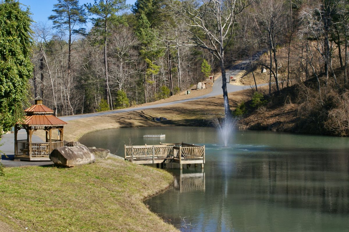 Pond near front entrance to The Peaks at Lake Lure